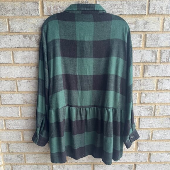 American Eagle Long Sleeve Plaid Peplum Flannel Button Down Shirt Womens Size XL - Picture 2 of 7